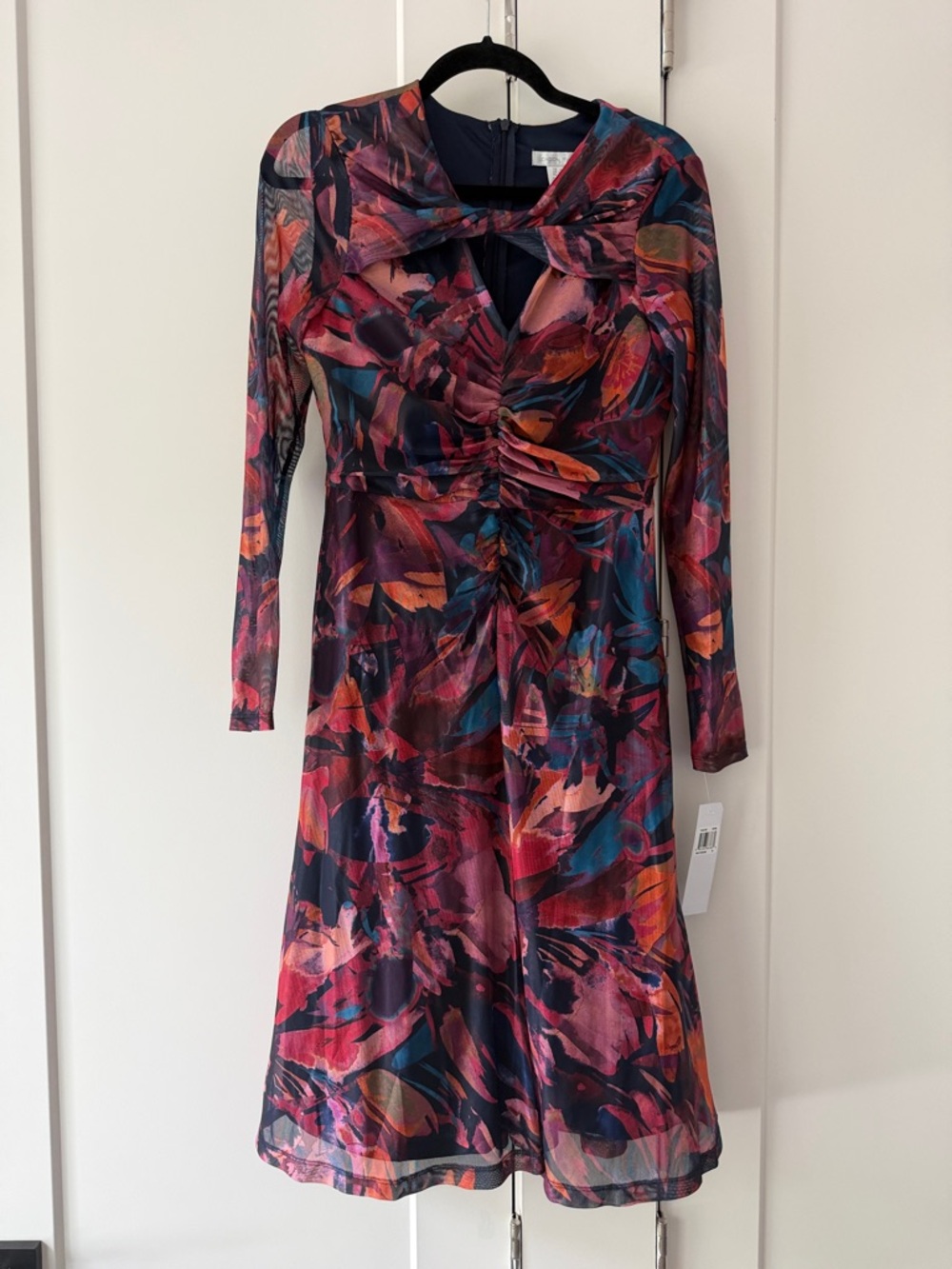 London Times Multicolor Abstract Long Sleeve A-Line Dress
